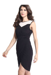 Kaamastra Black Mesh Piping Wrap 2 in 1 Midi Dress