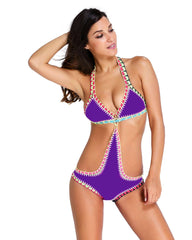 Kaamastra Purple Handmade Crochet Neoprene One Piece Suit