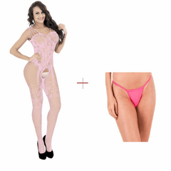 Kaamastra Light Pink Crotchless Bodystocking And Free Thong