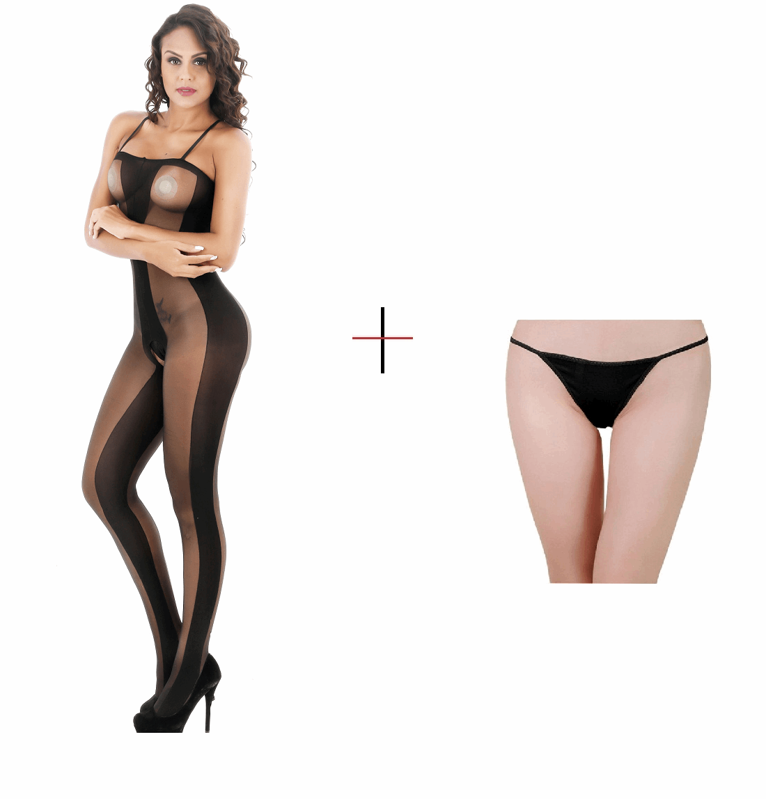 Kaamastra Black Mesh Bodystocking & Free Thong