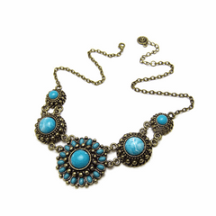 Kaamastra Vintage Art Deco Rectangle Necklace Crystal -blue