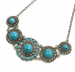 Kaamastra Vintage Art Deco Rectangle Necklace Crystal -blue