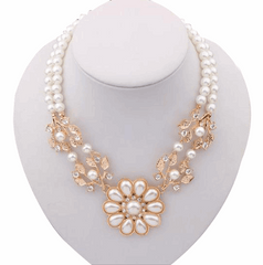 Kaamastra Bohemian Elegant Pearl Crystal Bib Necklace