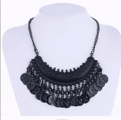 Kaamastra Bohemian Tassle Fancy Black Coin Necklace