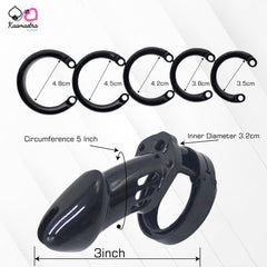 Interchangeable ring sizes (3.5cm–4.8cm) for Kaamastra black chastity cage - 3.2cm inner diameter