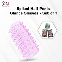 The image shows a clear, textured penis sleeve with a spiked design. It appears to be made of a smooth, elastic material and is shown in a set, indicating multiple pieces or a product that comes in different sizes or variations.