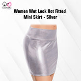 Kaamastra women Wet Look Hot Fitted Mini Skirt - Silver