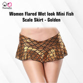 Kaamastra women Flared Wet look Mini Fish Scale Skirt - Golden