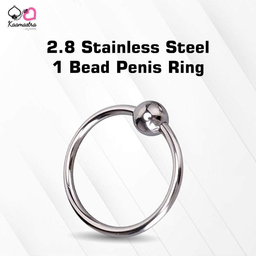 Stainless steel penis ring with 1 bead (2.8cm diameter) for enhanced pleasure and stamina