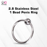 Stainless steel penis ring with 1 bead (2.8cm diameter) for enhanced pleasure and stamina