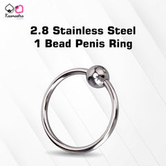 Stainless steel penis ring with 1 bead (2.8cm diameter) for enhanced pleasure and stamina
