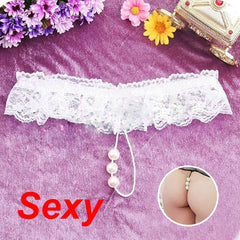 Kaamastras Lace & Pearl Crotchless White G-String