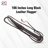 Kaamastra 106-Inch Long Black Leather Flogger - Dramatic BDSM Impact Toy