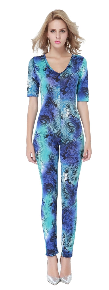 Blue Flower Printed Jumpsuit