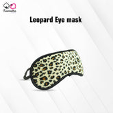 A black and white leopard print eye mask with elastic straps.