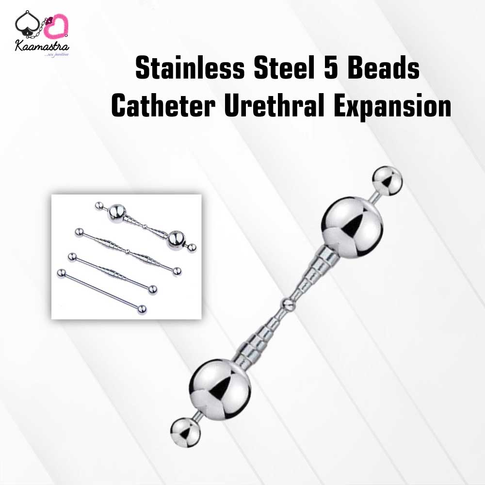 Stainless steel urethral sound with 5 graduated beads - 5.5cm length