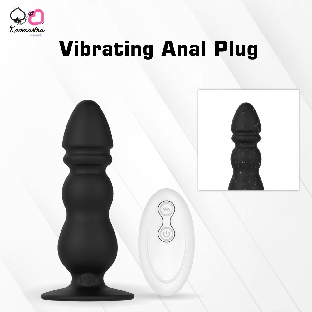 Black vibrating anal plug with suction cup - 5 inches length