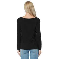 Black Full Sleeve Pocket Design Top Womens T-Shirt