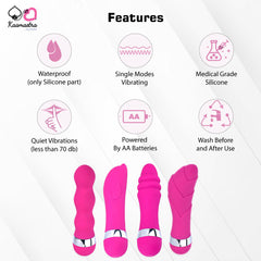 Features of Mini Vibrating Wand β waterproof silicone, quiet vibrations, powered by AA batteries, medical-grade silicone