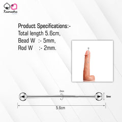 Close-up of urethral expansion tool showing 5mm bead width and 2mm rod specifications