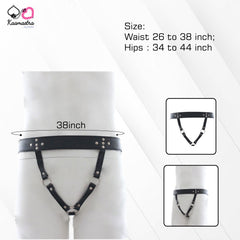 Size guide: Adjustable chastity thong (waist 26-38", hips 34-44")