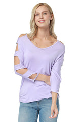 Purple Cutout Full Sleeve V Neck Top