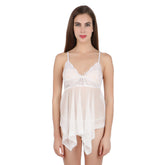 Kaamastra Women White Sexy Nightwear Babydoll