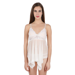 Kaamastra Women White Sexy Nightwear Babydoll