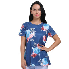 Kaamastra Blue Floral Print Regular Sleeve Round Neck Top for Women