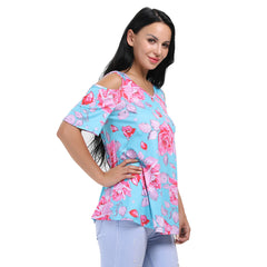 Kaamastra Blue Casual Regular Sleeve Floral Print Womens Top