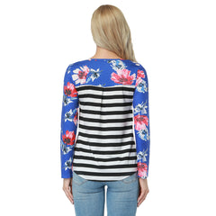 Kaamastra Blue Stripe & Flower Print Full Sleeve women's Top