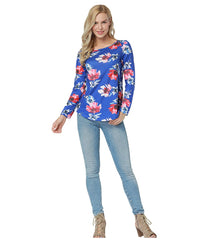 Kaamastra Blue Stripe & Flower Print Full Sleeve women's Top