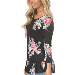 Kaamastra Fabulous Ruffled Trim Three Quarter Sleeves Top