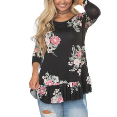 Kaamastra Fabulous Ruffled Trim Three Quarter Sleeves Top