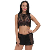 Kaamastra Black Lace Crop Top Lingerie Set for Women
