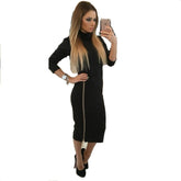 Kaamastra Black Zip Up Sexy Long Bodycon Dress For Women