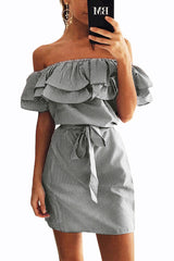 Kaamastra Women Ruffle Off Shoulder Sexy Mini Party Dress for Women