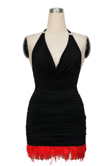 Kaamastra Red & Black Sleeveless Halter Neck Mini Dress