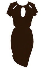 Sexy Asymmetrical Cut out Brown Slash Dress
