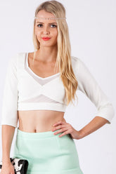 Kaamastra White Half Sleeve Solid Mesh Match Women's Top