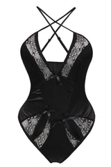Kaamastra Gold Lace Detail Black Satin Teddy