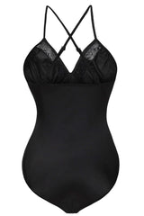 Kaamastra Gold Lace Detail Black Satin Teddy