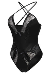 Kaamastra Gold Lace Detail Black Satin Teddy