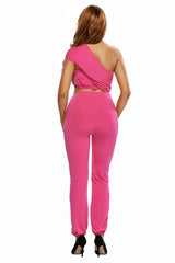 Kaamastra Bright Pink One-shoulder Jumpsuit