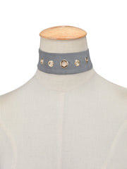 Kaamastra Grey Velvet Studded Choker