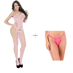 Kaamastra Light Pink Crotchless Bodystocking & Free Thong