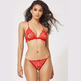Kaamastra Lace Open Bra Crotchless Thong Bikini Set - Red