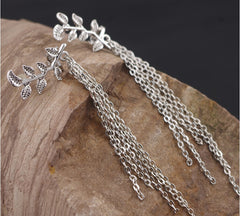 Kaamastra Silver leaf tassel earrings