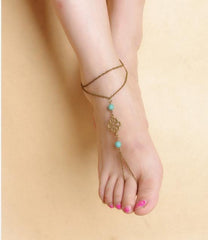 Kaamastra Turquoise Hollow Out Double-Layered Anklet - Silver