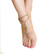 Kaamastra Turquoise Hollow Out Double-Layered Anklet - Silver